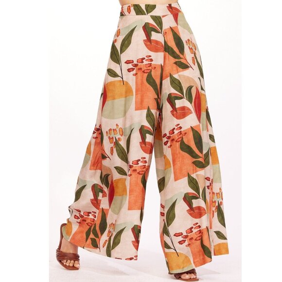 Eva Franco Wide Leg Palazzo Style Floral Summer Pants with Side Pockets NWT - Picture 2 of 4